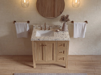 Nashville Teak Wood 36 in. W x 22 in. D Left Offset Sink Bathroom Vanity