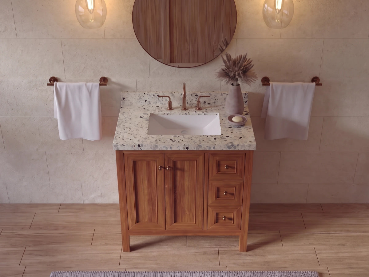 Nashville Teak Wood 36 in. W x 22 in. D Center Sink Bathroom Vanity