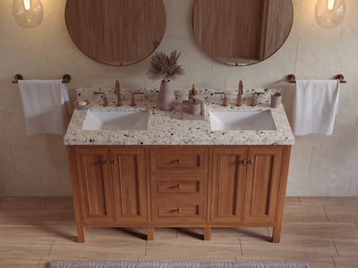 Nashville Teak Wood 60 in. W x 22 in. D Double Sink Bathroom Vanity