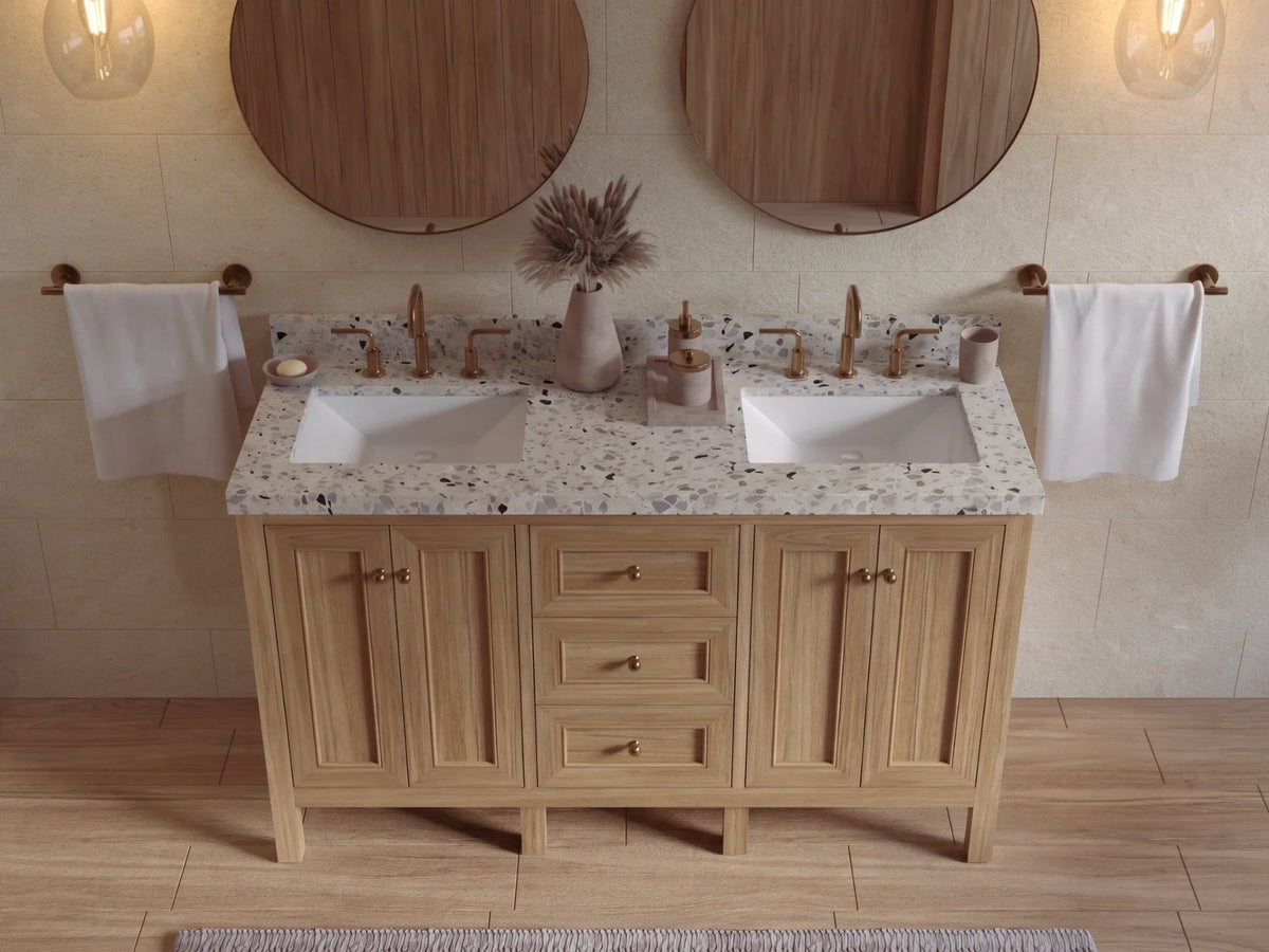 Nashville Teak Wood 60 in. W x 22 in. D Double Sink Bathroom Vanity