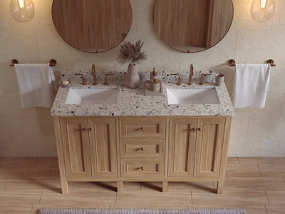 Nashville Teak Wood 60 in. W x 22 in. D Double Sink Bathroom Vanity