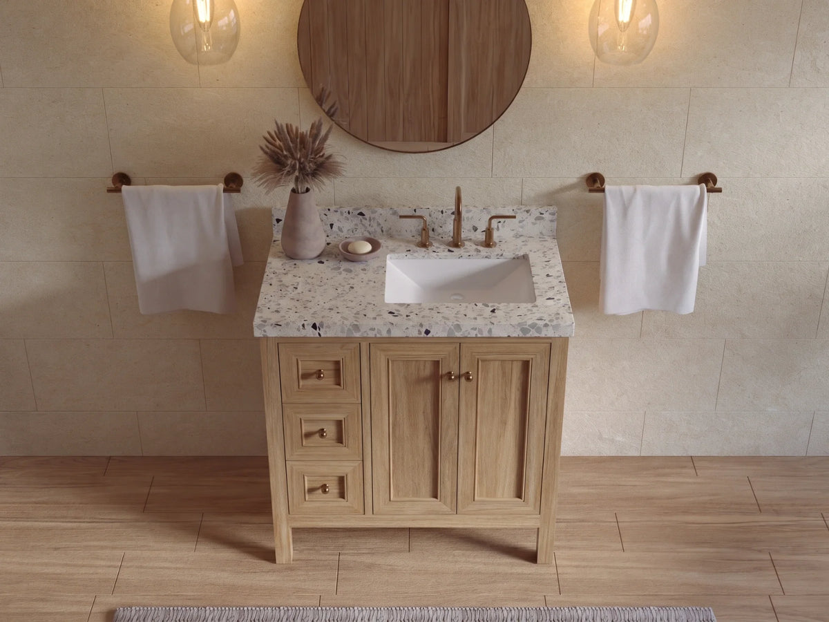 Nashville Teak Wood 36 in. W x 22 in. D Right Offset Sink Bathroom Vanity