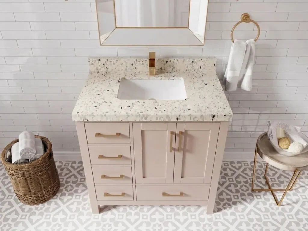 Malibu 36 in. W x 22 in. D with Center Sink Bathroom Vanity | 
              
                Pink
                
                  
             - MLB_PNK_WHQZ_36CR - photo №23