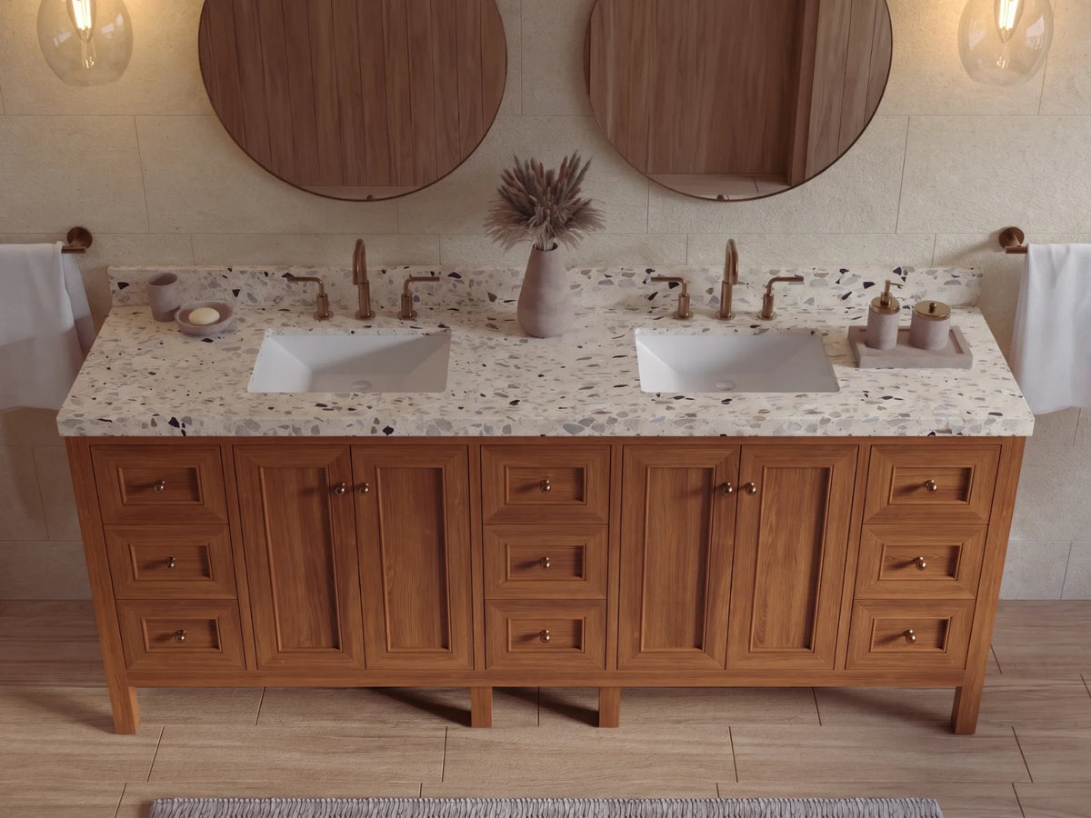 Nashville Teak Wood 84 in. W x 22 in. D Double Sink Bathroom Vanity