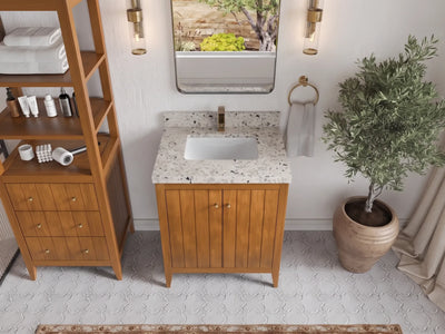 Atlanta Teak Wood 30 in. W x 22 in. D Single Sink Bathroom Vanity