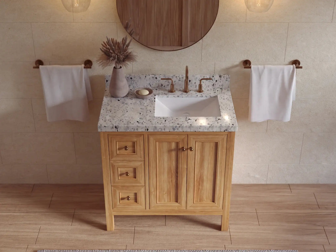 Nashville Teak Wood 36 in. W x 22 in. D Right Offset Sink Bathroom Vanity | 
              
                Light Natural Teak
                
                  
             - NAS_TK_LNT_WHQZ_36R - photo №33