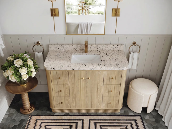 Houston White Oak 48 in. W x 22 in. D Free Standing Curved Edge Single Sink Bathroom Vanity - photo 25