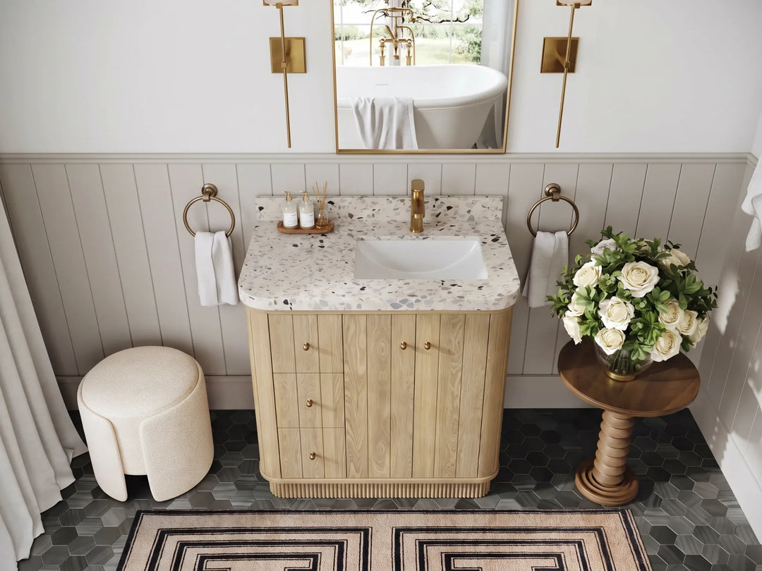 Houston White Oak 36 in. W x 22 in. D Free Standing Curved Edge Right Offset Sink Bathroom Vanity | 
              
                Nordic White Oak
                
                  
             - HOU_WHOK_NORW_CARM_36R - photo №24