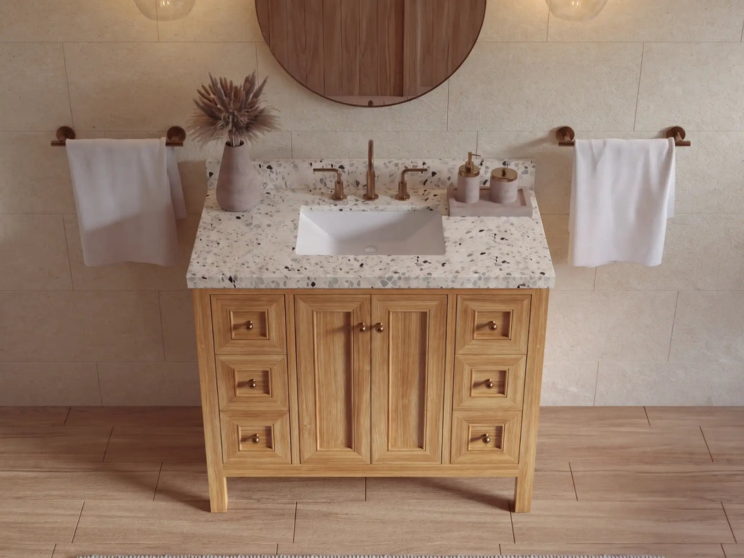 Nashville Teak Wood 42 in. W x 22 in. D Single Sink Bathroom Vanity | 
              
                Light Natural Teak
                
                  
             - NAS_TK_LNT_WHQZ_42 - photo №33