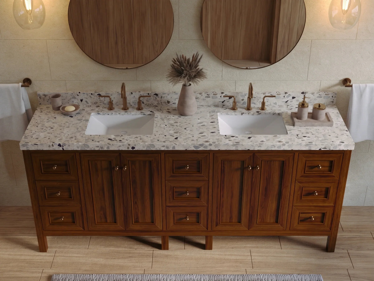 Nashville Teak Wood 84 in. W x 22 in. D Double Sink Bathroom Vanity