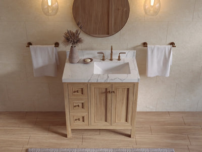 Nashville Teak Wood 36 in. W x 22 in. D Right Offset Sink Bathroom Vanity