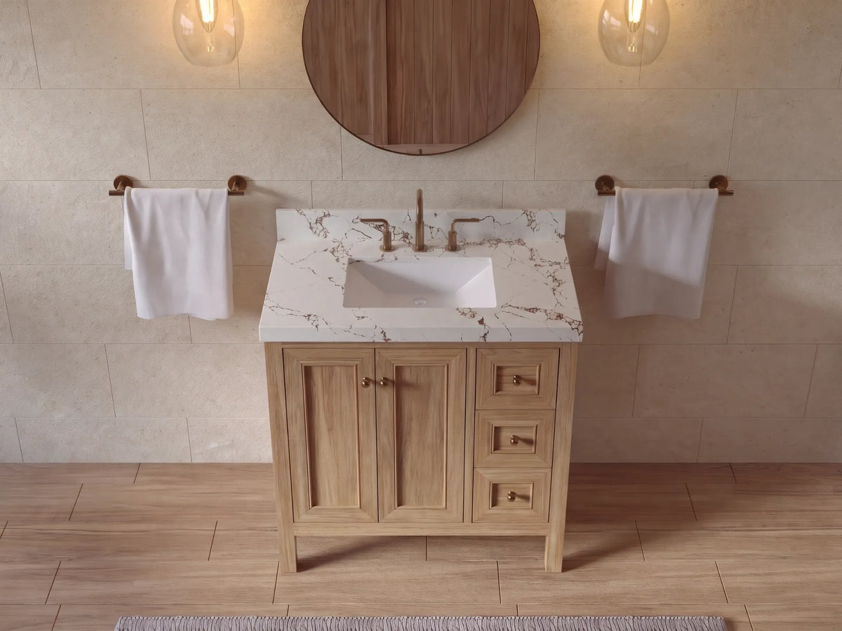 Nashville Teak Wood 36 in. W x 22 in. D Center Sink Bathroom Vanity