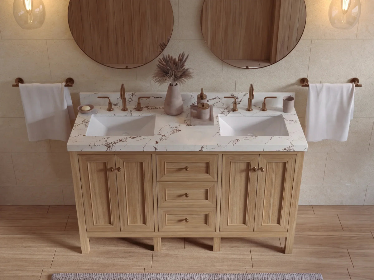 Nashville Teak Wood 60 in. W x 22 in. D Double Sink Bathroom Vanity