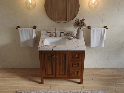 Nashville Teak Wood 36 in. W x 22 in. D Left Offset Sink Bathroom Vanity