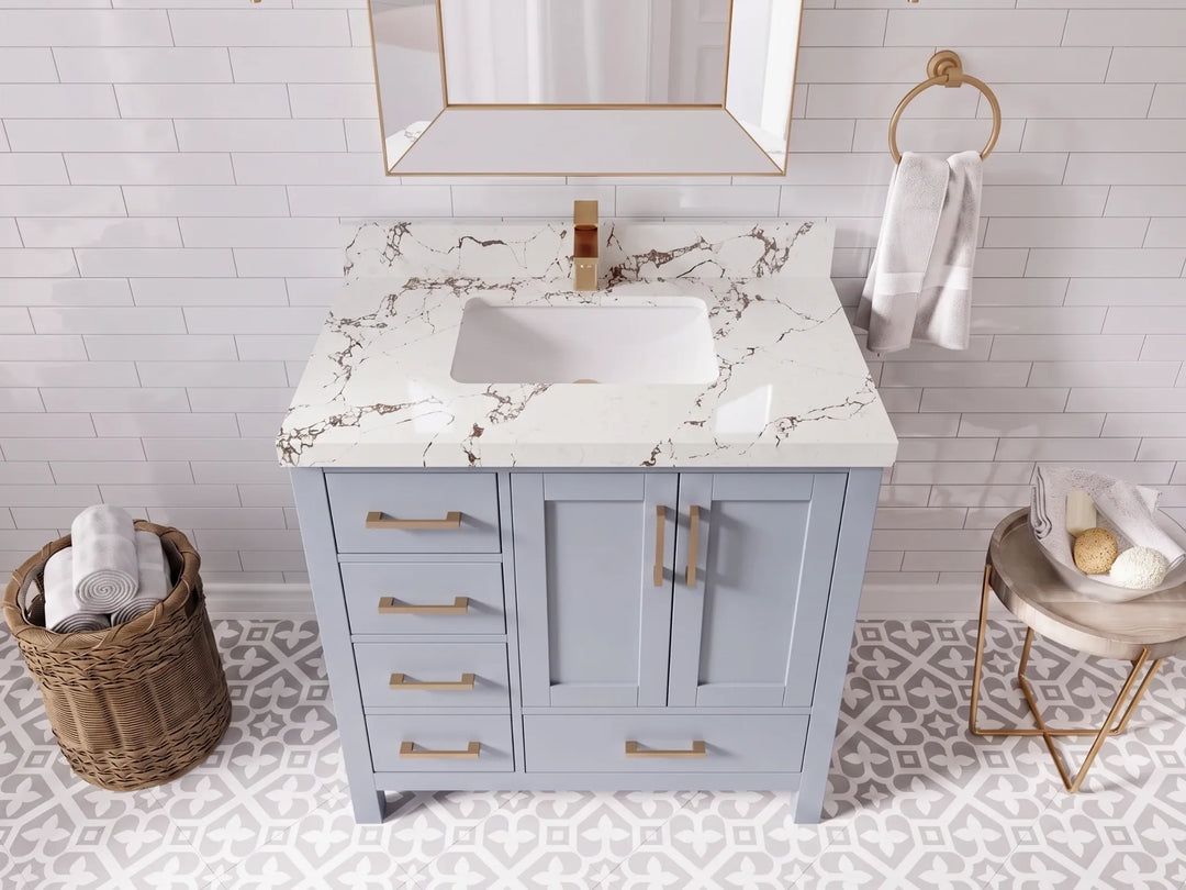 Malibu 36 in. W x 22 in. D with Center Sink Bathroom Vanity | 
              
                Blue Heather
                
                  
             - MLB_BLU_WHQZ_36CR - photo №24