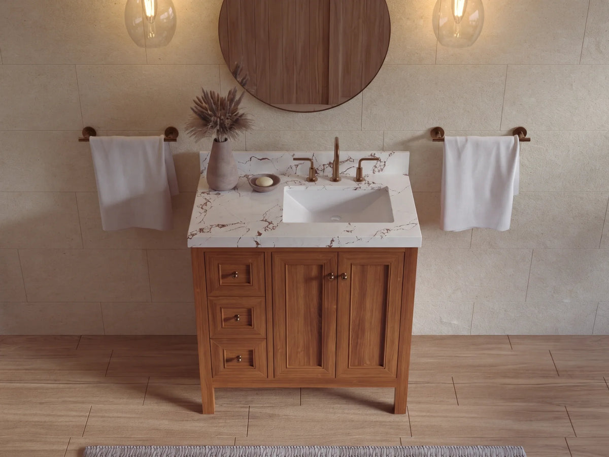 Nashville Teak Wood 36 in. W x 22 in. D Right Offset Sink Bathroom Vanity