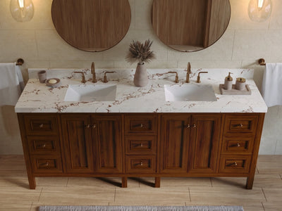 Nashville Teak Wood 84 in. W x 22 in. D Double Sink Bathroom Vanity