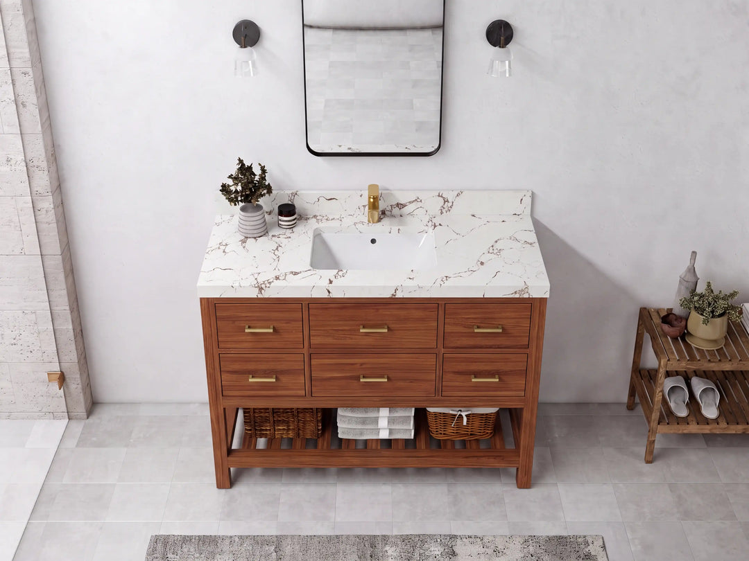 Parker Teak Wood 48 in. W x 22 in. D Single Sink Bathroom Vanity | 
              
                Dark Natural Teak
                
                  
             - PRK_TK_DNT_WHQZ_48S - photo №17