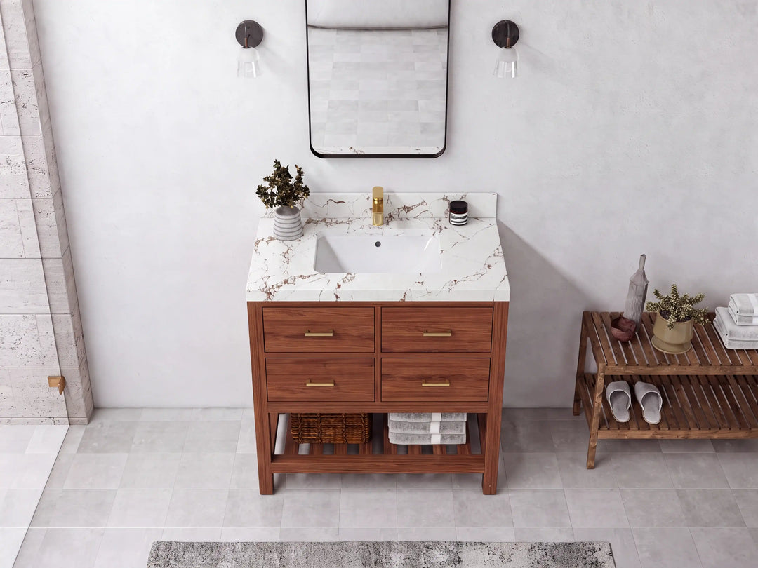 Parker Teak Wood 36 in. W x 22 in. D Center Sink Bathroom Vanity | 
              
                Dark Natural Teak
                
                  
             - PRK_TK_DNT_WHQZ_36 - photo №16