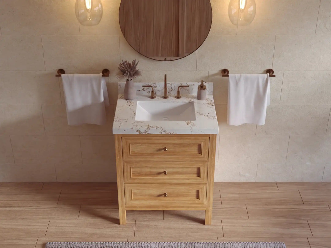 Nashville Teak Wood 30 in. W x 22 in. D Single Sink Bathroom Vanity | 
              
                Light Natural Teak
                
                  
             - NAS_TK_LNT_WHQZ_30 - photo №17