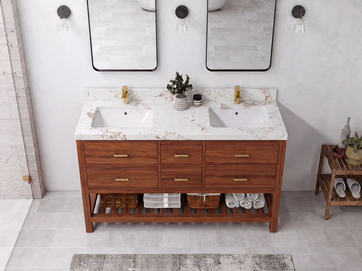Parker Teak Wood 60 in. W x 22 in. D Double Sink Bathroom Vanity - photo 18