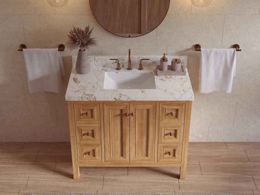 Nashville Teak Wood 42 in. W x 22 in. D Single Sink Bathroom Vanity | 
              
                Light Natural Teak
                
                  
             - NAS_TK_LNT_WHQZ_42 - photo №25