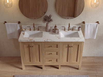 Nashville Teak Wood 60 in. W x 22 in. D Double Sink Bathroom Vanity
