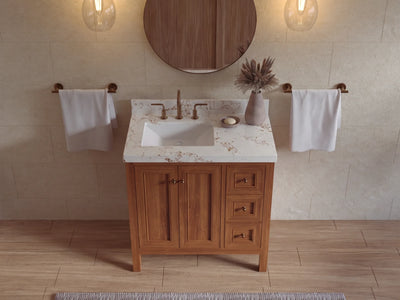 Nashville Teak Wood 36 in. W x 22 in. D Left Offset Sink Bathroom Vanity