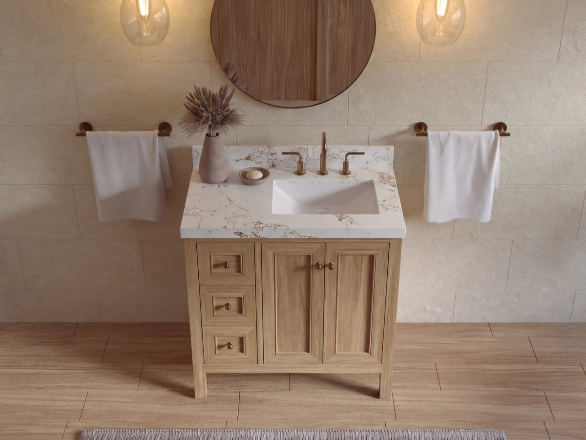 Nashville Teak Wood 36 in. W x 22 in. D Right Offset Sink Bathroom Vanity