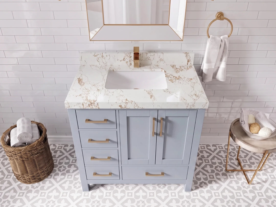 Malibu 36 in. W x 22 in. D with Center Sink Bathroom Vanity | 
              
                Blue Heather
                
                  
             - MLB_BLU_WHQZ_36CR - photo №25