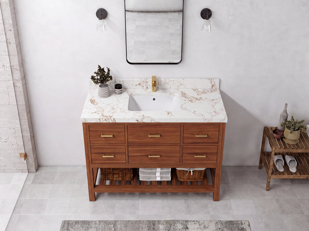 Parker Teak Wood 48 in. W x 22 in. D Single Sink Bathroom Vanity | 
              
                Dark Natural Teak
                
                  
             - PRK_TK_DNT_WHQZ_48S - photo №18