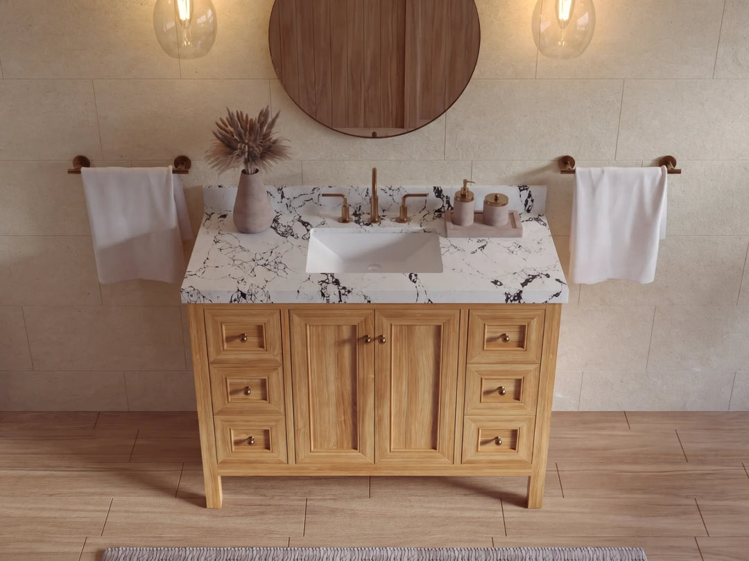Nashville Teak Wood 48 in. W x 22 in. D Single Sink Bathroom Vanity | 
              
                Light Natural Teak
                
                  
             - NAS_TK_LNT_WHQZ_48S - photo №26
