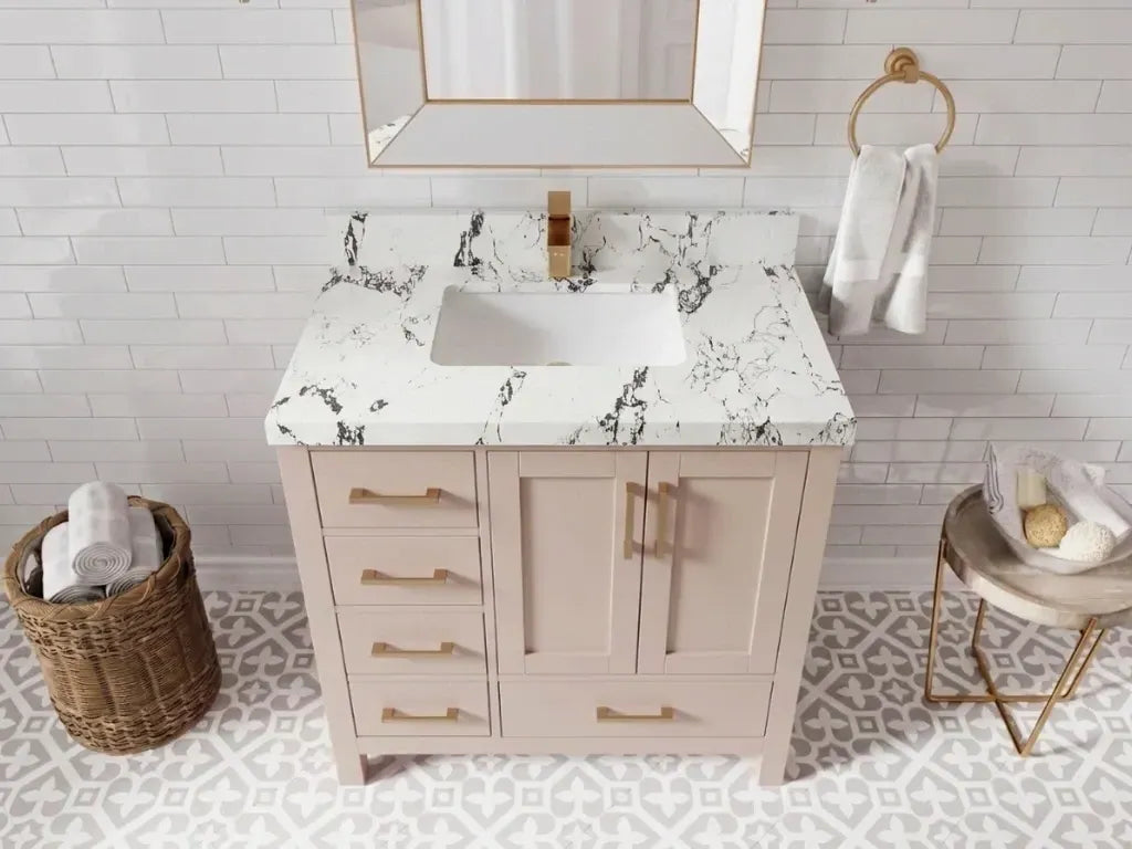 Malibu 36 in. W x 22 in. D with Center Sink Bathroom Vanity | 
              
                Pink
                
                  
             - MLB_PNK_WHQZ_36CR - photo №26
