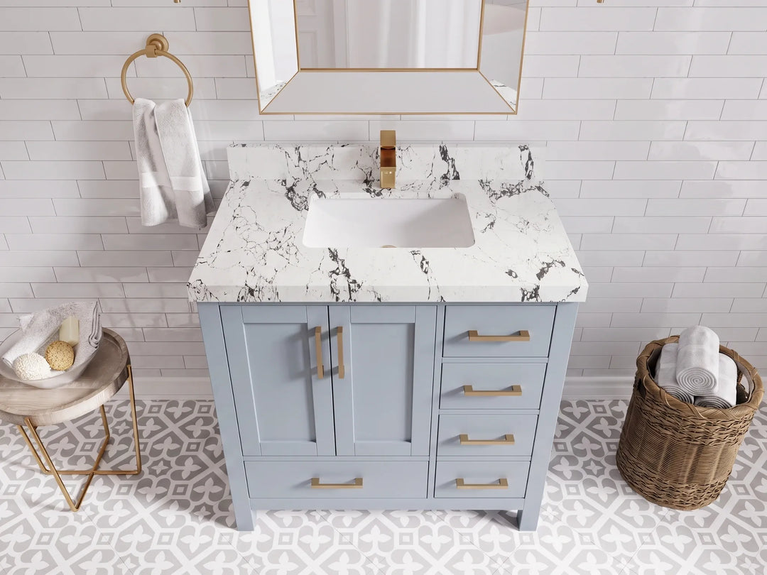 Malibu 36 in. W x 22 in. D Bathroom Vanity Center Sink | 
              
                Blue Heather
                
                  
             - MLB_BLU_WHQZ_36CL - photo №30