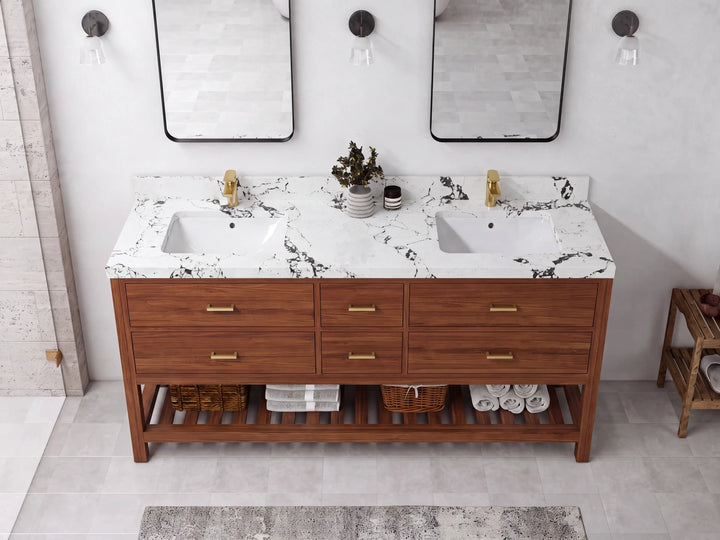 Parker Teak Wood 72 in. W x 22 in. D Double Sink Bathroom Vanity - photo 19