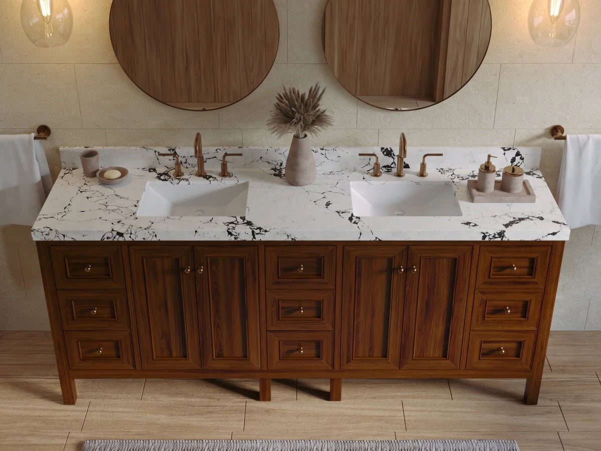 Nashville Teak Wood 84 in. W x 22 in. D Double Sink Bathroom Vanity