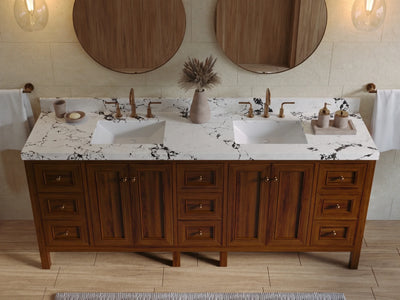 Nashville Teak Wood 84 in. W x 22 in. D Double Sink Bathroom Vanity