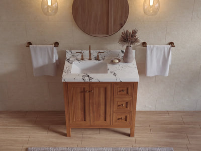 Nashville Teak Wood 36 in. W x 22 in. D Left Offset Sink Bathroom Vanity