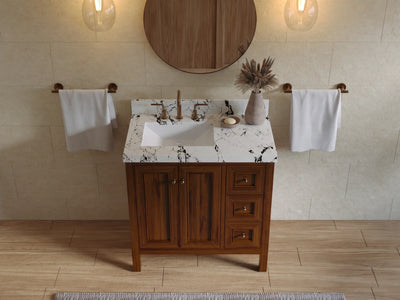 Nashville Teak Wood 36 in. W x 22 in. D Left Offset Sink Bathroom Vanity