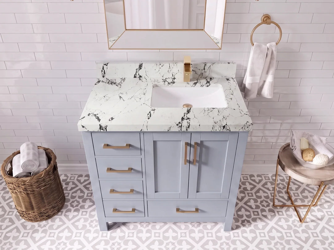 Malibu 36 in. W x 22 in. D Right Offset Sink Bathroom Vanity | 
              
                Blue Heather
                
                  
             - MLB_BLU_WHQZ_36R - photo №28