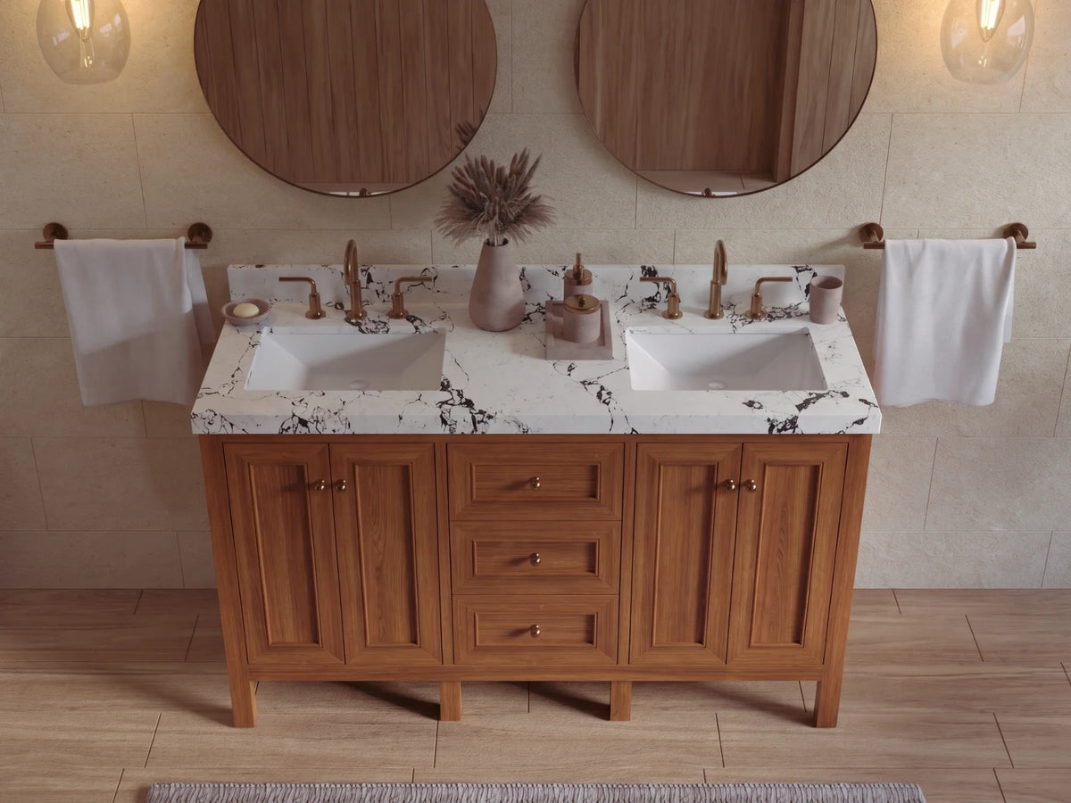 Nashville Teak Wood 60 in. W x 22 in. D Double Sink Bathroom Vanity