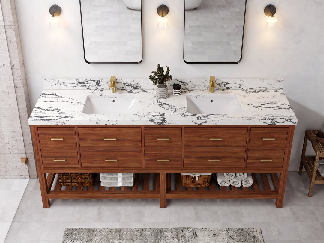 Parker Teak Wood 84 in. W x 22 in. D Double Sink Bathroom Vanity | 
              
                Dark Natural Teak
                
                  
             - PRK_TK_DNT_WHQZ_RT84 - photo №19