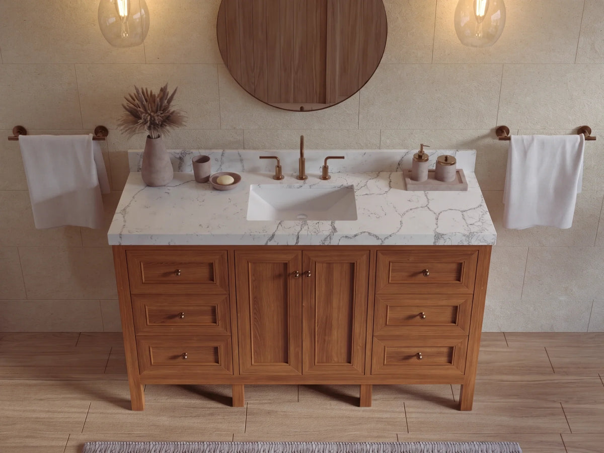 Nashville Teak Wood 60 in. W x 22 in. D Single Sink Bathroom Vanity