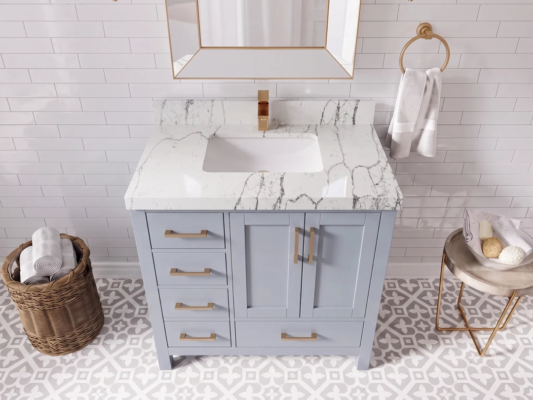 Malibu 36 in. W x 22 in. D with Center Sink Bathroom Vanity | 
              
                Blue Heather
                
                  
             - MLB_BLU_WHQZ_36CR - photo №27