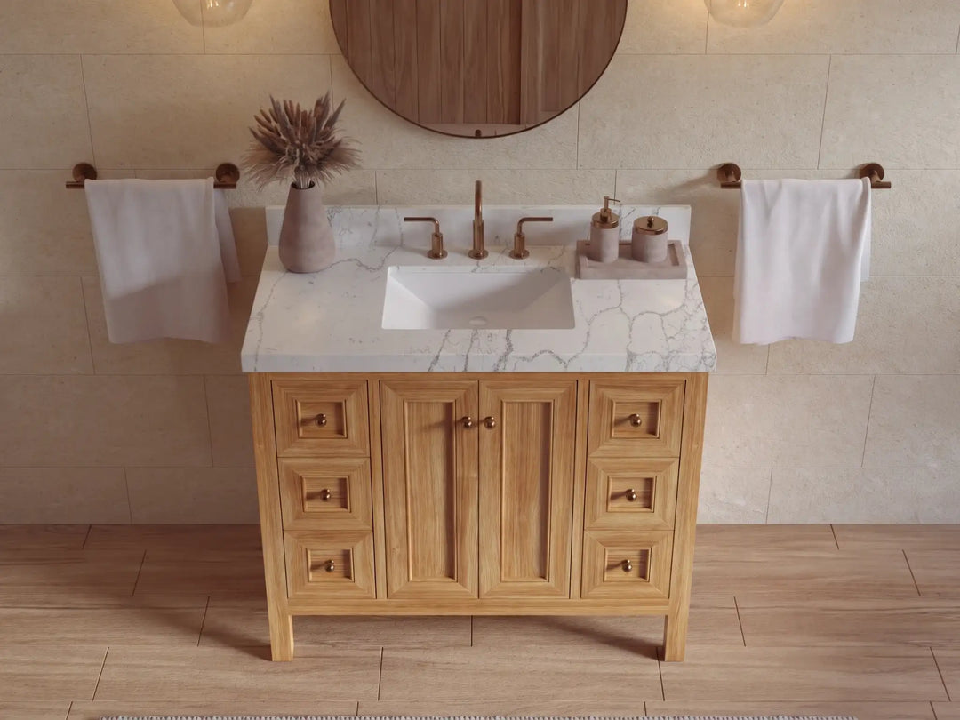 Nashville Teak Wood 42 in. W x 22 in. D Single Sink Bathroom Vanity | 
              
                Light Natural Teak
                
                  
             - NAS_TK_LNT_WHQZ_42 - photo №27