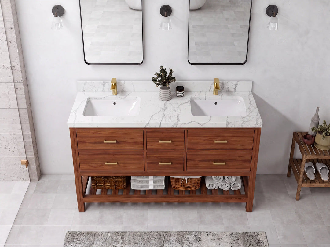 Parker Teak Wood 60 in. W x 22 in. D Double Sink Bathroom Vanity | 
              
                Dark Natural Teak
                
                  
             - PRK_TK_DNT_WHQZ_60D - photo №20