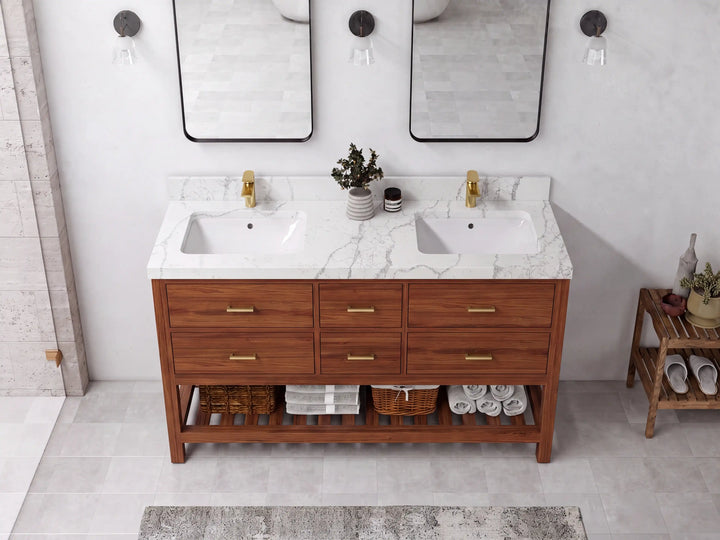 Parker Teak Wood 60 in. W x 22 in. D Double Sink Bathroom Vanity - photo 20