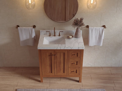 Nashville Teak Wood 36 in. W x 22 in. D Left Offset Sink Bathroom Vanity