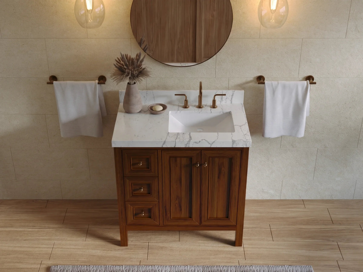 Nashville Teak Wood 36 in. W x 22 in. D Right Offset Sink Bathroom Vanity