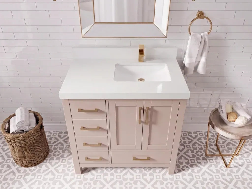 Malibu 36 in. W x 22 in. D Right Offset Sink Bathroom Vanity | 
              
                Pink
                
                  
             - MLB_PNK_WHQZ_36R - photo №31